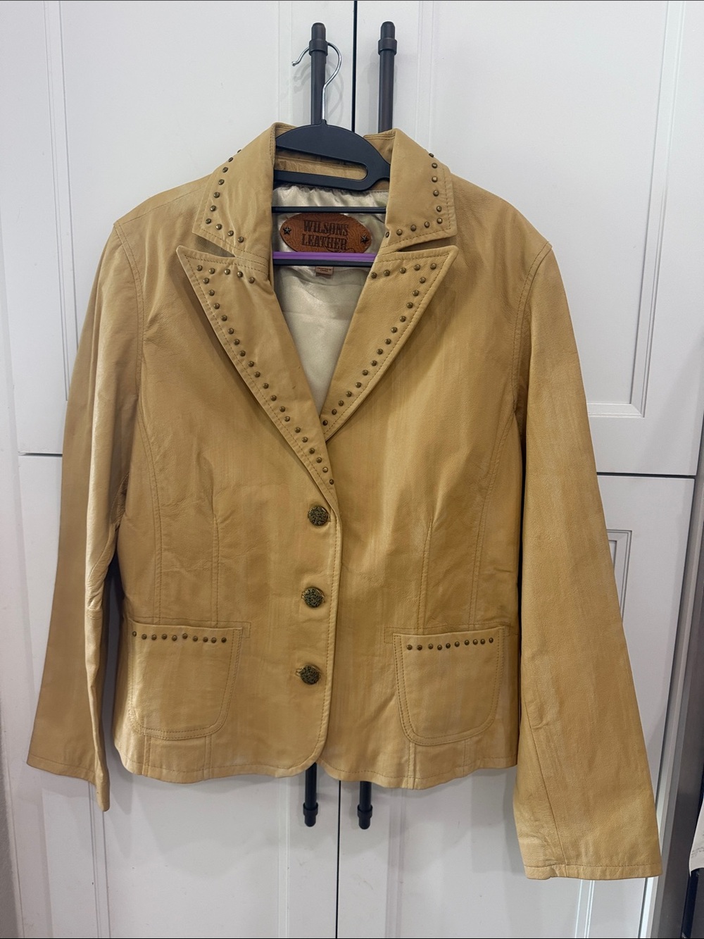 Wilsons Leather Women's Light Tan Studded Leather Blazer.